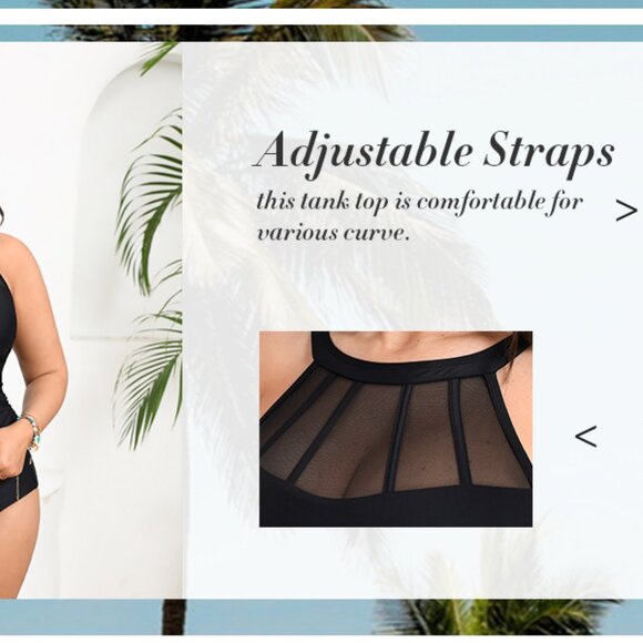 CUPSHE Plus Size Tankini Set Black High Neck Mesh Two Piece Swimsuit 3XL - Picture 10 of 11